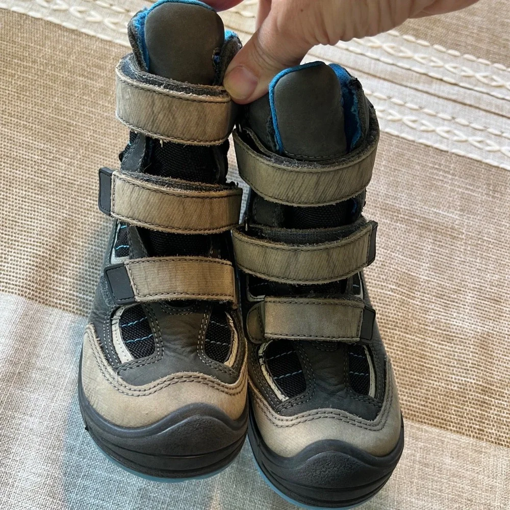 Keen Kids Waterproof Hiking Boots Gray Blue Triple Strap Size 12 US 30 EU